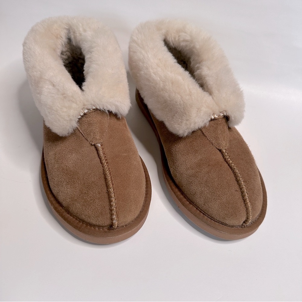 UGG Tan Suede Shearling-Lined Slip-On Mules